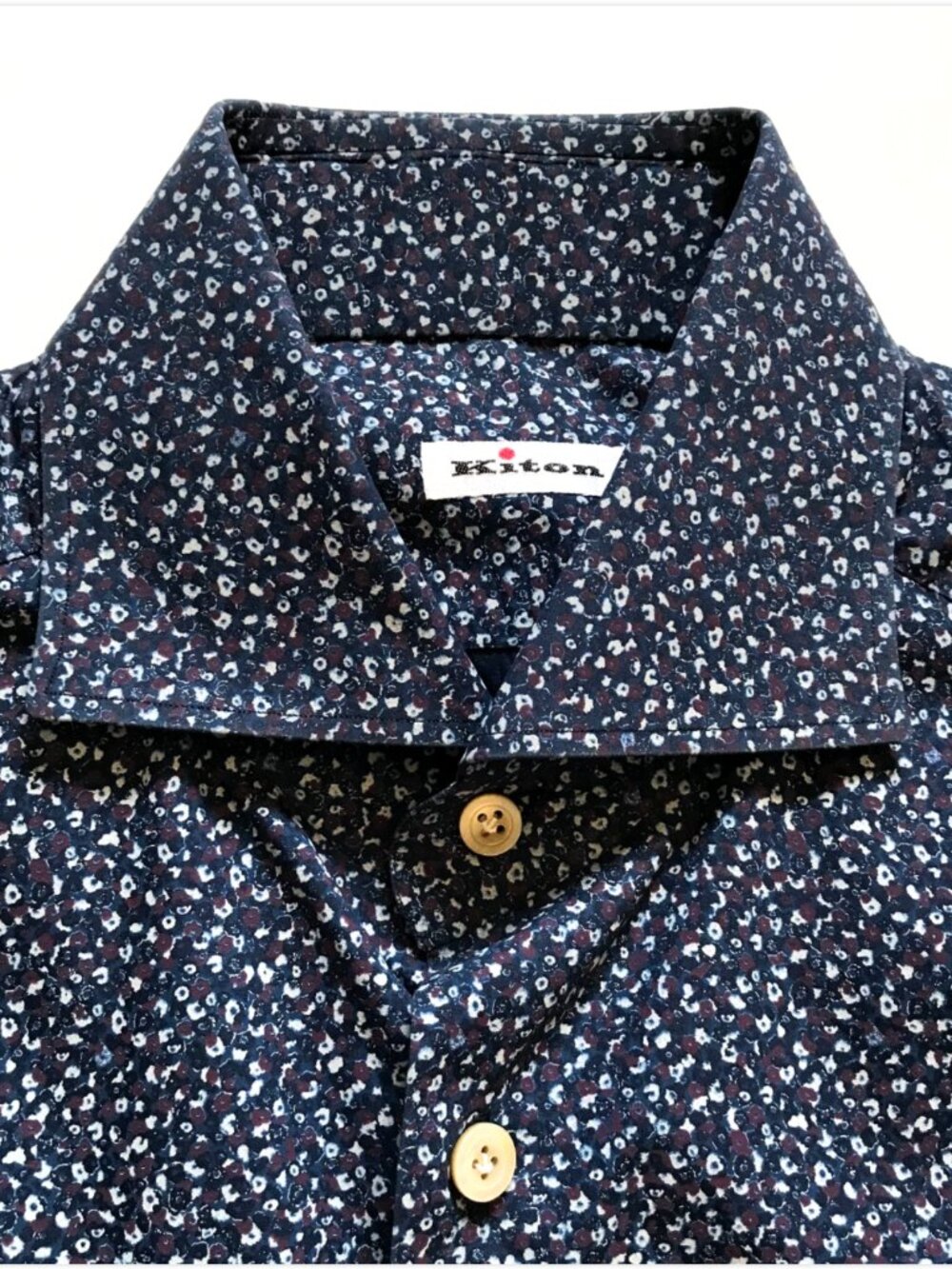 KITON Button Down Sport Dress Shirt Mens 40 16 Navy Blue Cotton Long Sleeve